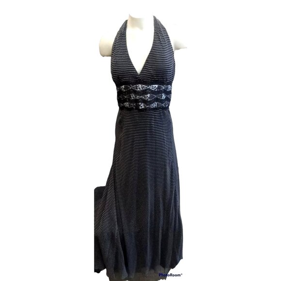Whimsy Summer Elegance Maxi Halter Dress Size 10 Black Polka Dot Cocktail - Picture 5 of 9